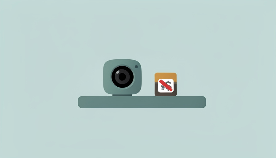 A minimalist illustration of an indoor security camera on a shelf beside a no-subscription badge