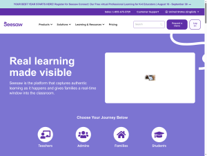 Seesaw classroom learning and family communication app homepage