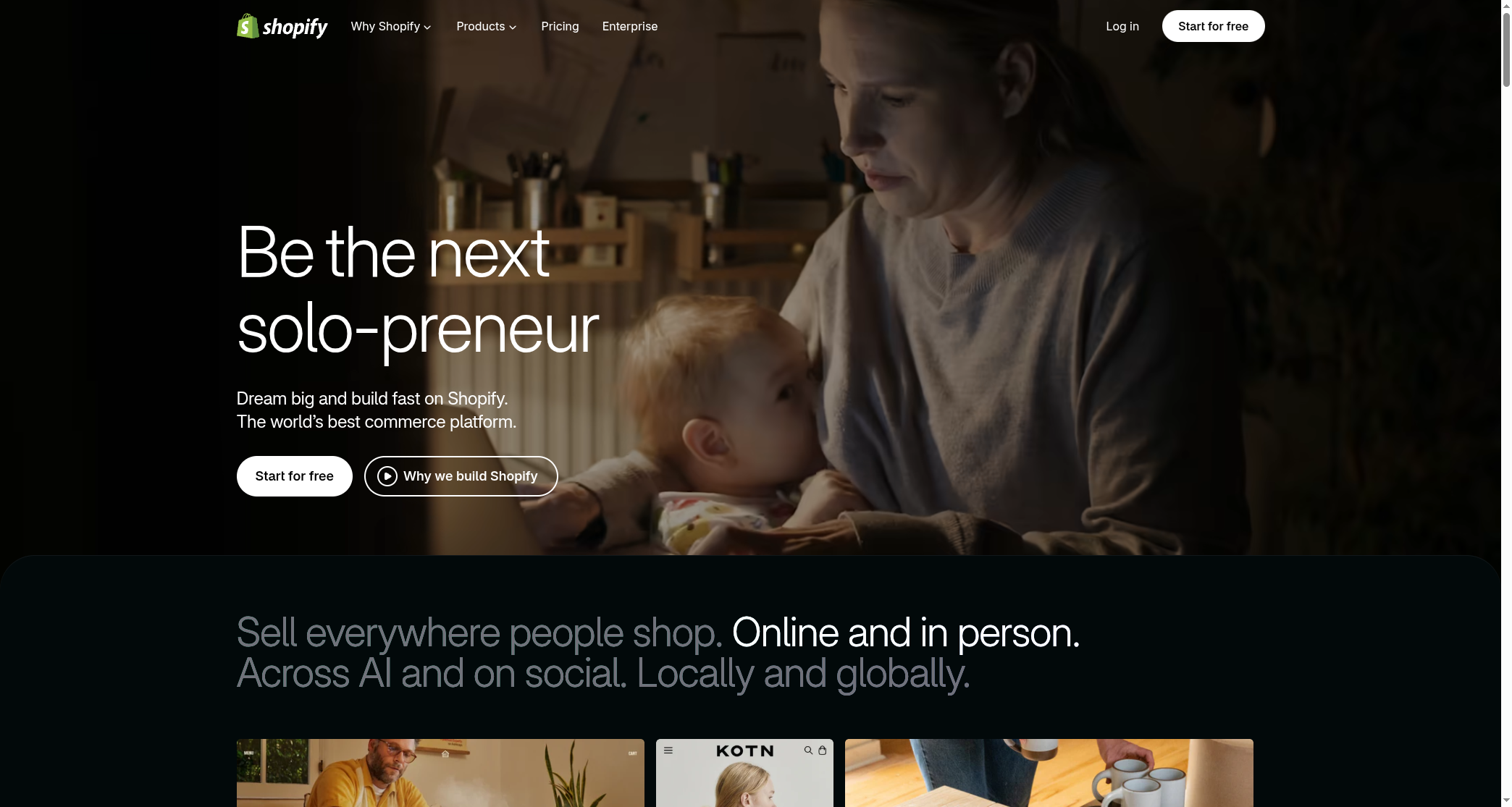 Shopify online store and payments home page
