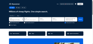 Skyscanner flight search homepage