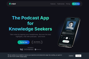 Snipd podcast app homepage with AI transcripts