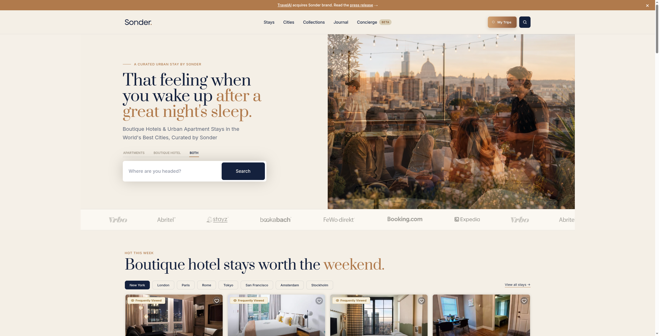Sonder boutique hotels and urban apartment stays homepage