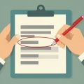Hands reviewing a clipboard bill with a red pen circling one line item