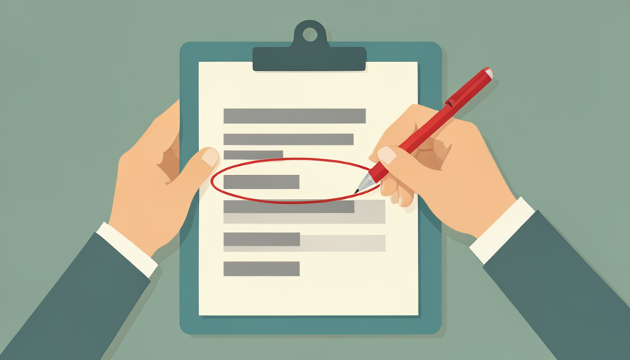 Hands reviewing a clipboard bill with a red pen circling one line item