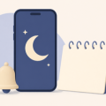 Flat illustration of a smartphone with a crescent moon icon beside a bell and a calendar representing silenced alerts