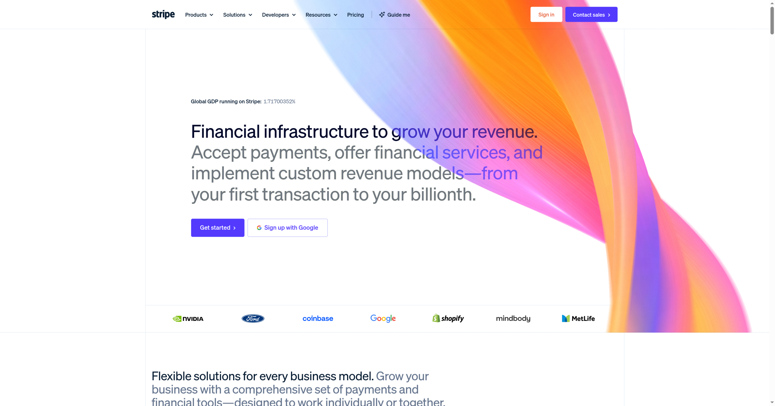 Stripe payments home page
