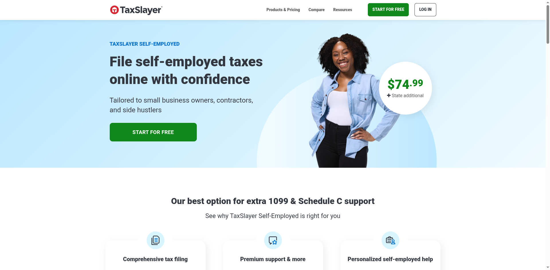 TaxSlayer Self-Employed tax filing page
