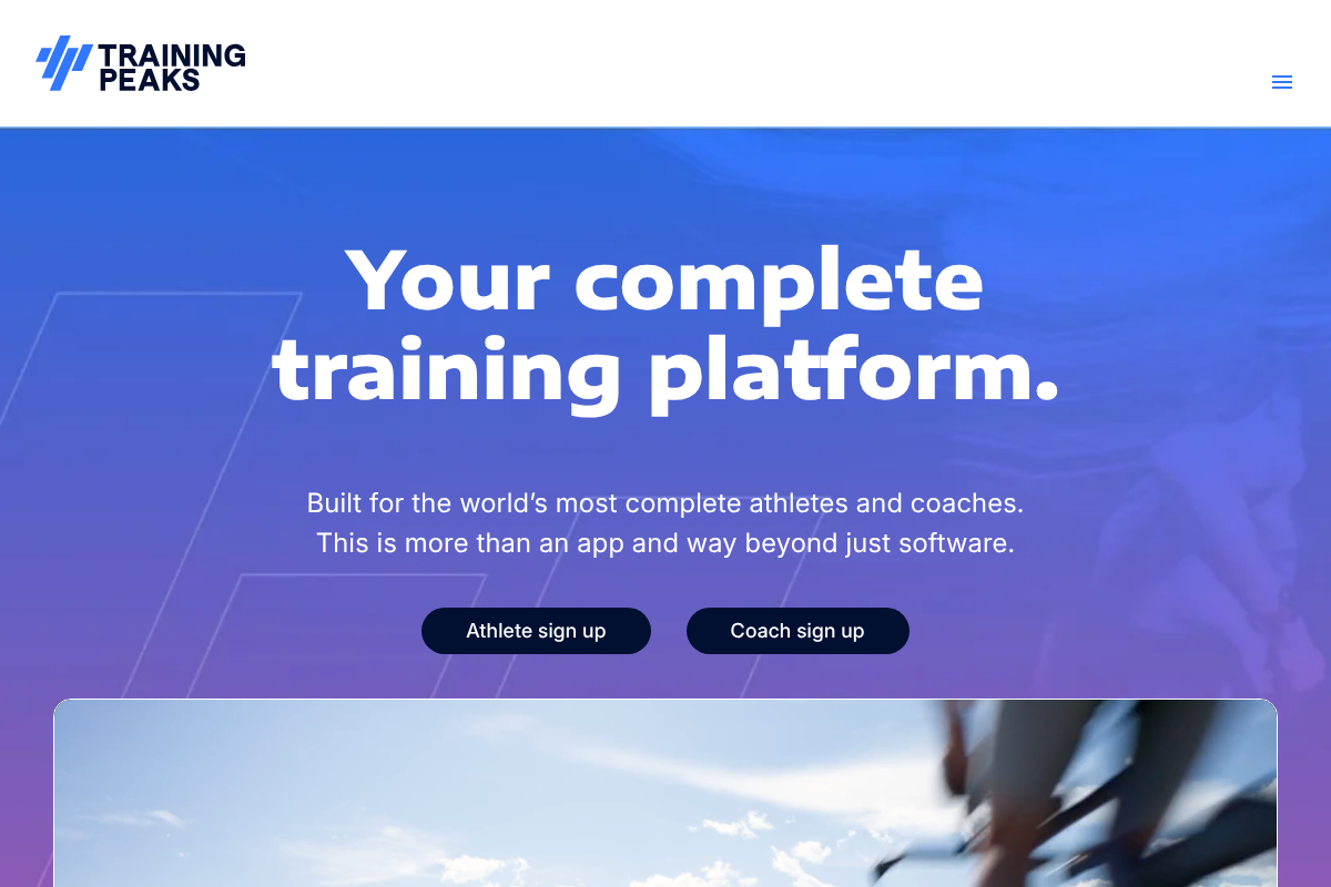 TrainingPeaks homepage showing structured training calendar