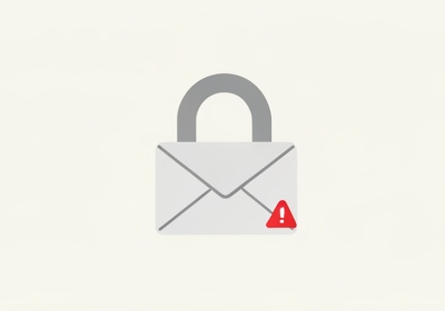 A padlock icon overlapping an email envelope with a small red warning triangle