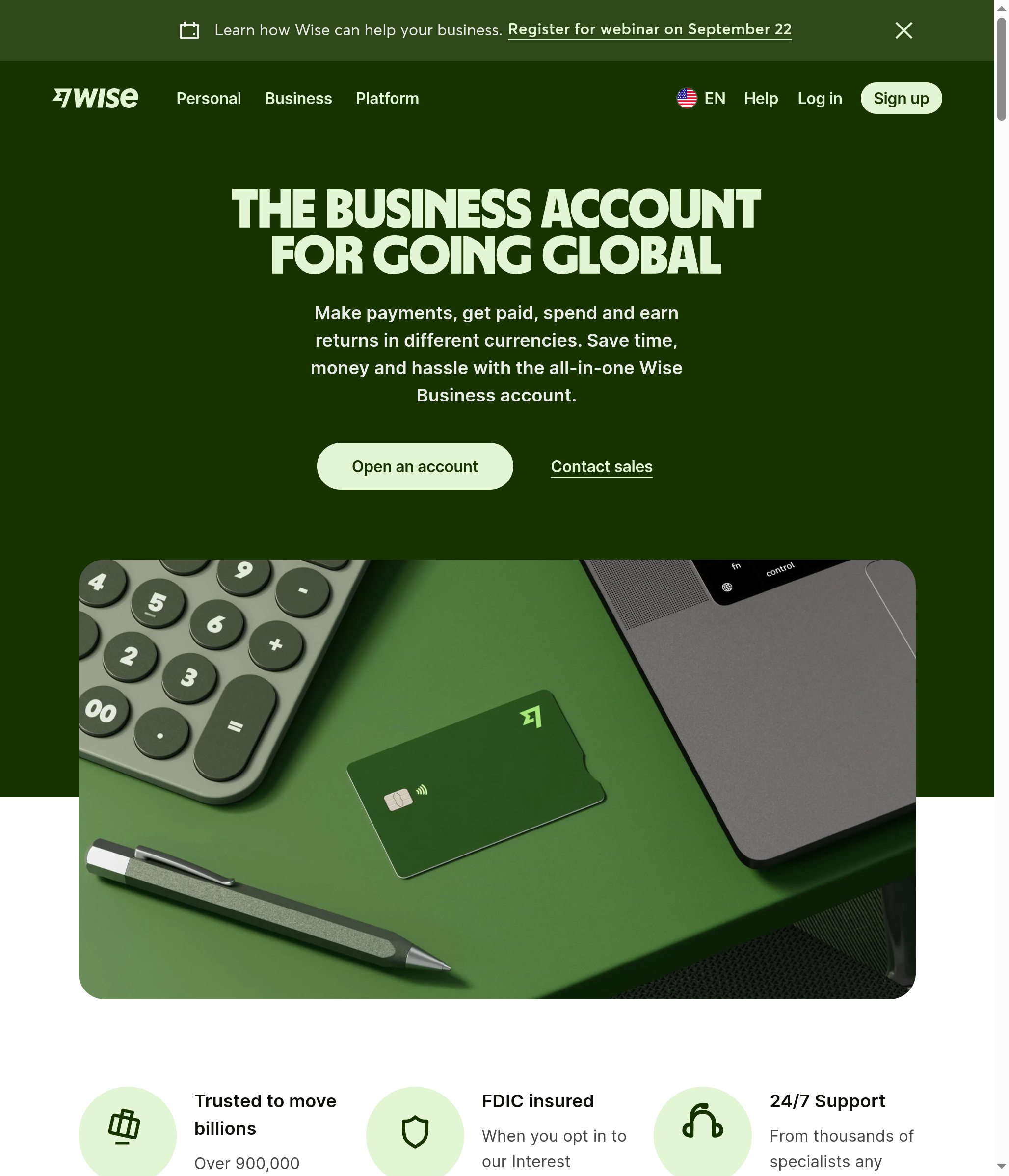 Wise Business multi-currency account home page