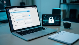 A developer at a laptop reviewing DNS and SSL settings during a website host migration at a desk