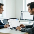 A small team reviewing a shared email inbox on a laptop in an office